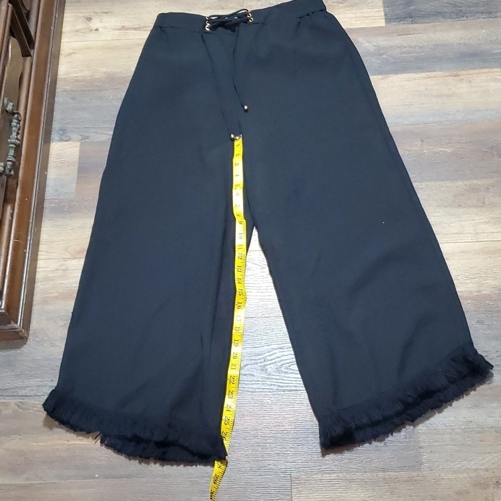 Grace karin wide leg fringed cuff black pants
